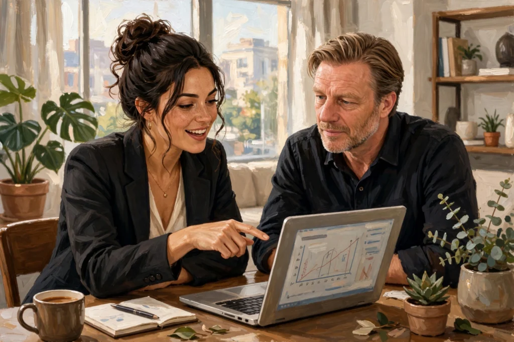Jana und Achim bei der gemeinsamen Arbeit (Gemälde)